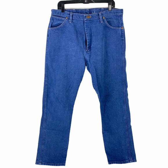 Wrangler Mens 38x32 13MWZ Cowboy Cut Denim Blue Jeans Straight Leg Med Wash - Picture 3 of 9